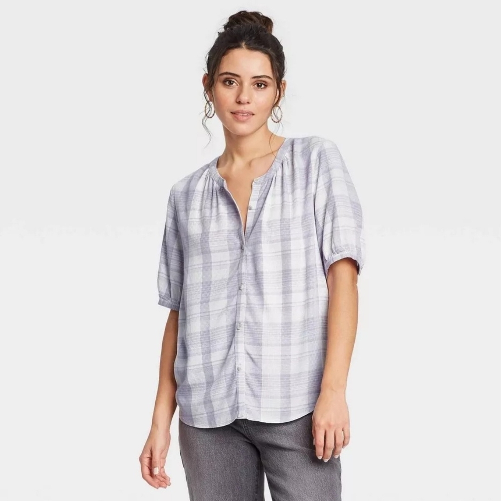 Women's Plaid Top - Gray